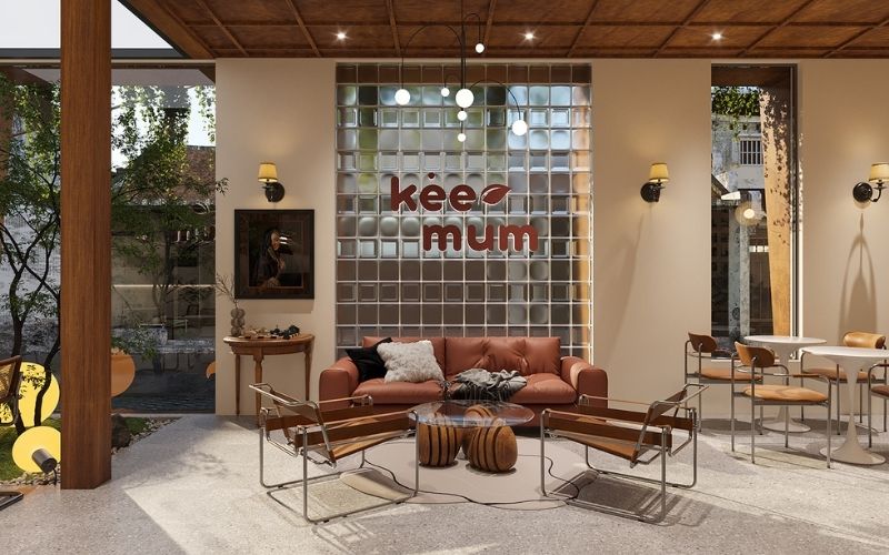 Khu sofa sử dụng tone màu nâu đất