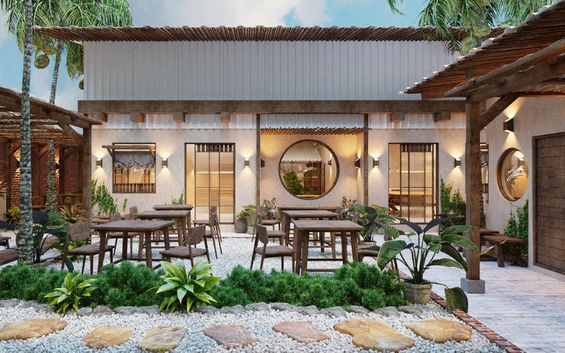 Thiết kế quán cà phê ngoài trời sân vườn kiểu Nhật