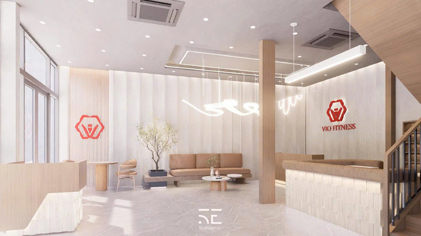 Tầng 1 - Khu lễ tân, cardio và nhận diện thương hiệu