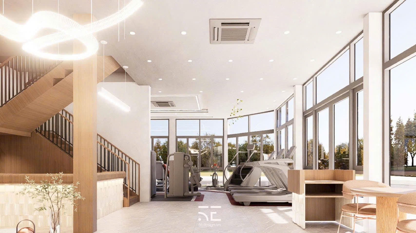 Khu cardio được đặt sát hệ kính lớn phía trước
