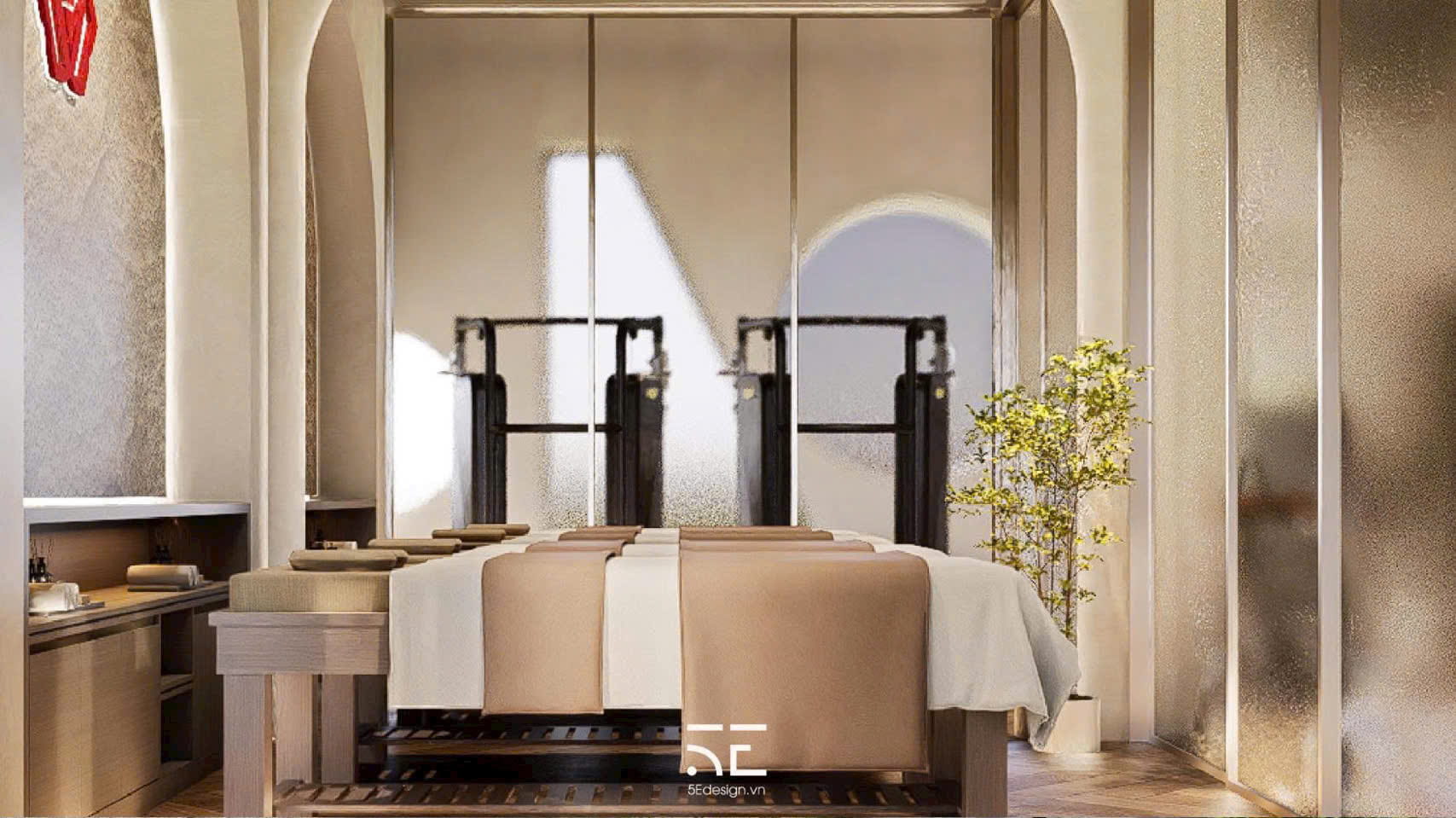 Khu trị liệu được thiết kế tách nhẹ khỏi khu tập bằng hệ vòm cong