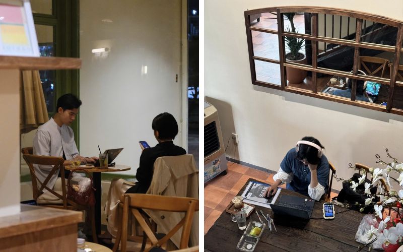 Tầng 2 được khai thác như khu vực ngồi nhóm, làm việc hoặc workshop