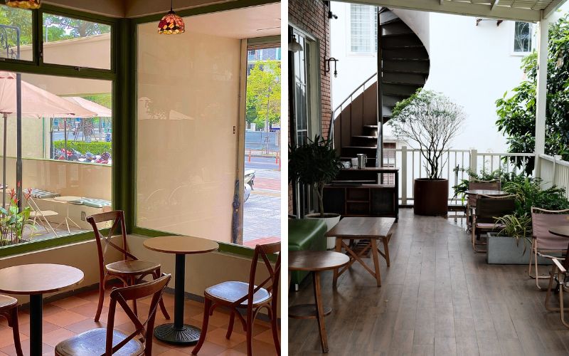 công trình sử dụng gạch thô, gỗ tự nhiên và khung sắt kính