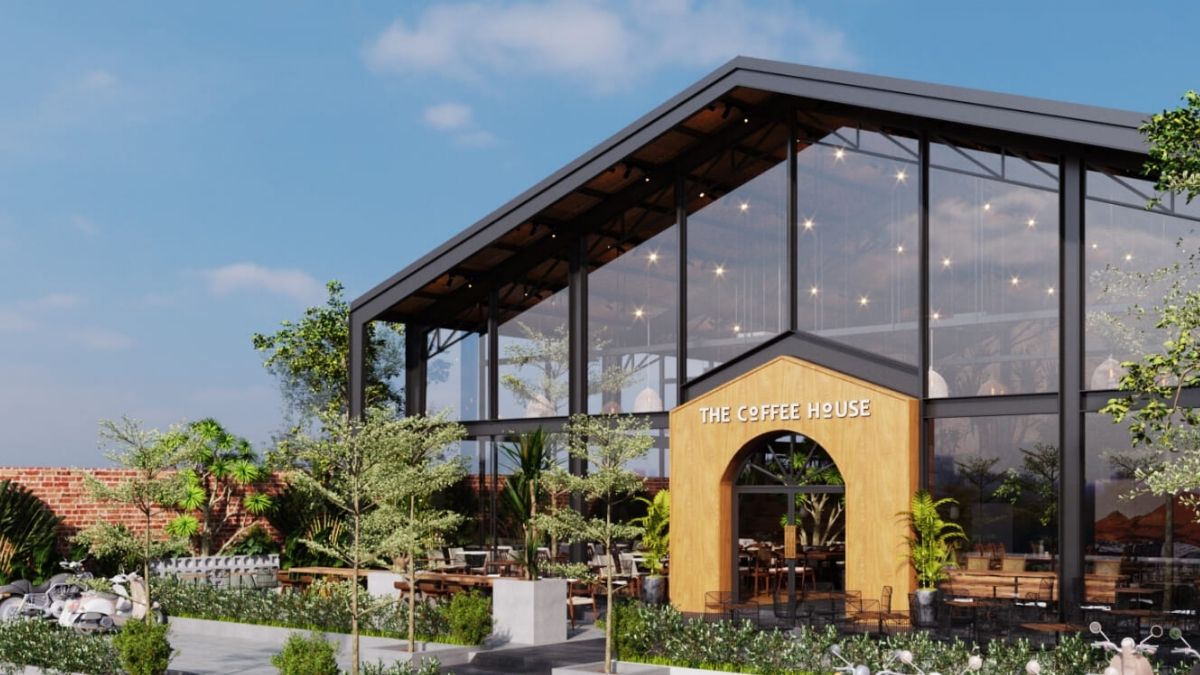 mẫu quán cà phê khung thép