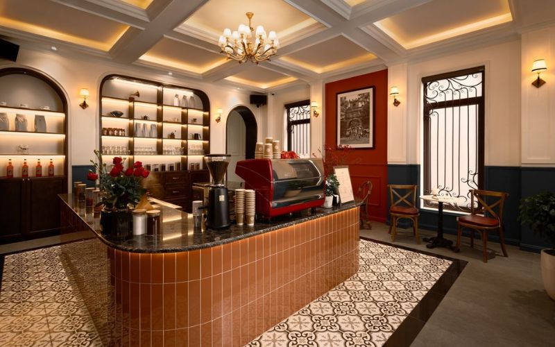 Mẫu quầy cafe đẹp phong cách Indochine