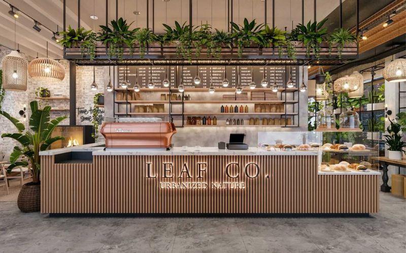 Mẫu quầy cafe đẹp phong cách tropical 