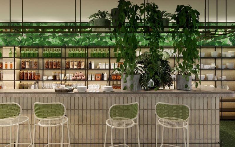 Mẫu quầy cafe đẹp phong cách tropical 