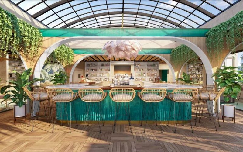 Mẫu quầy cafe đẹp phong cách tropical 