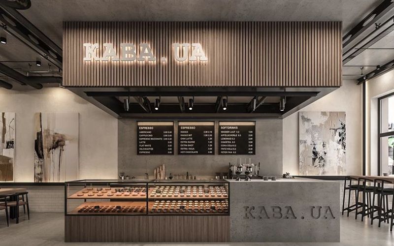 Mẫu quầy cà phê đẹp phong cách công nghiệp (industrial)