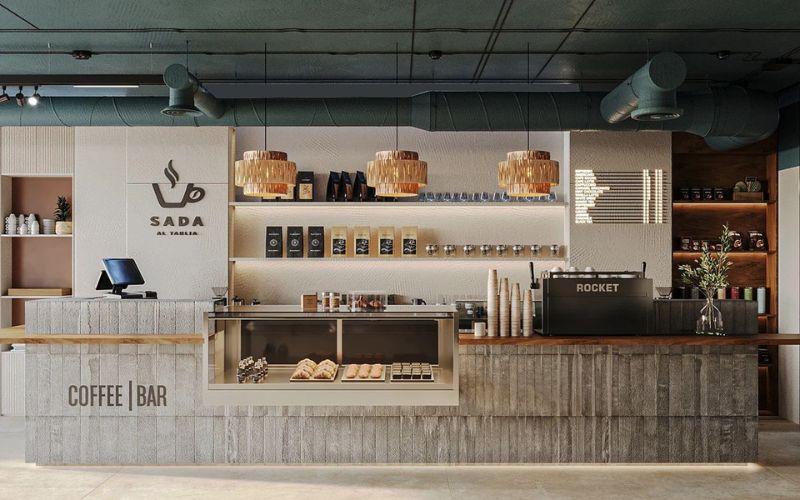 Mẫu quầy cà phê đẹp phong cách công nghiệp (industrial)