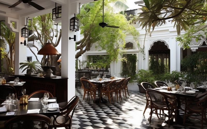 Mẫu Thiết kế nhà hàng sân vườn phong cách Indochine