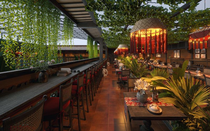 Mẫu Thiết kế nhà hàng sân vườn phong cách Indochine