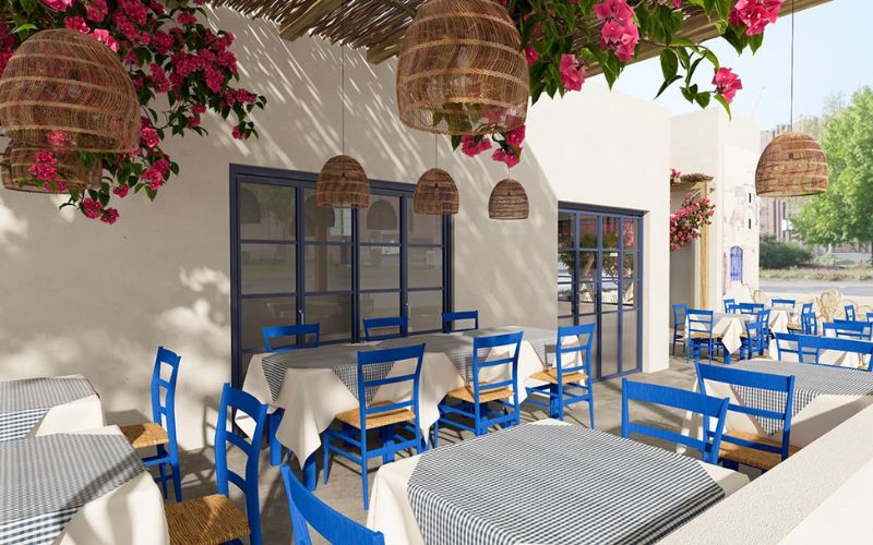Mẫu thiết kế nhà hàng sân vườn đẹp phong cách Địa Trung Hải
