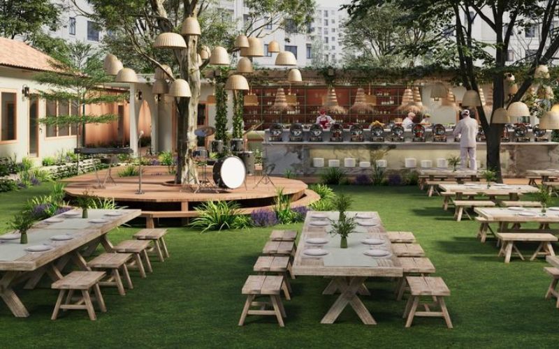 Mẫu Thiết kế nhà hàng sân vườn kết hợp tiệc cưới - sự kiện