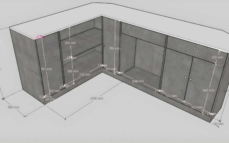 Kích thước cơ bản của quầy pha chế chữ L