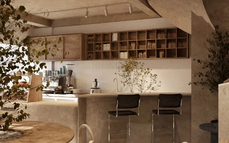 Ngôn ngữ thiết kế Wabi Sabi trong không gian quán cà phê