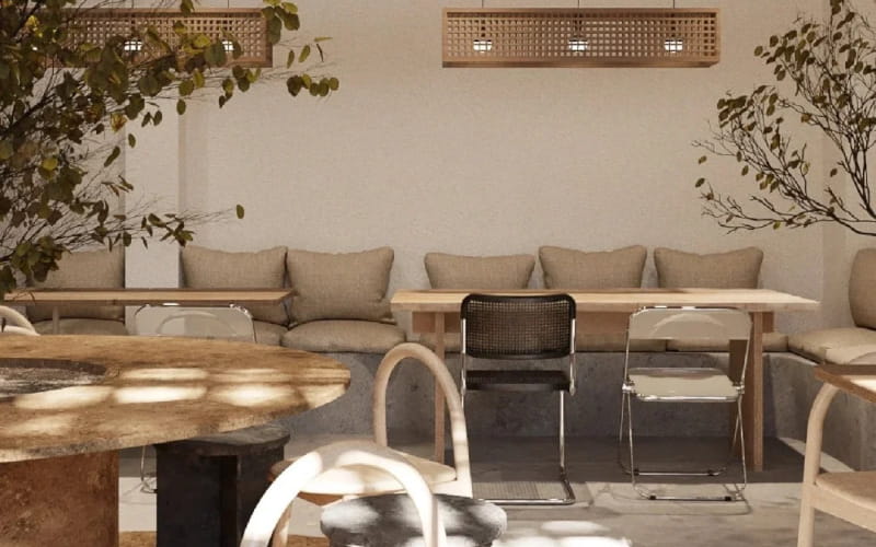 thiết kế quán cà phê phong cách Wabi Sabi