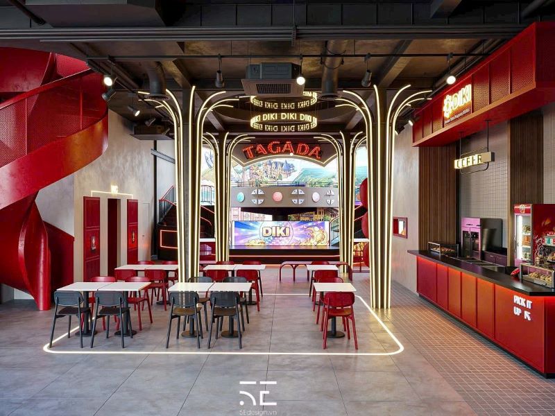 Màu sắc và vật liệu trong thiết kế nhà hàng Diki
