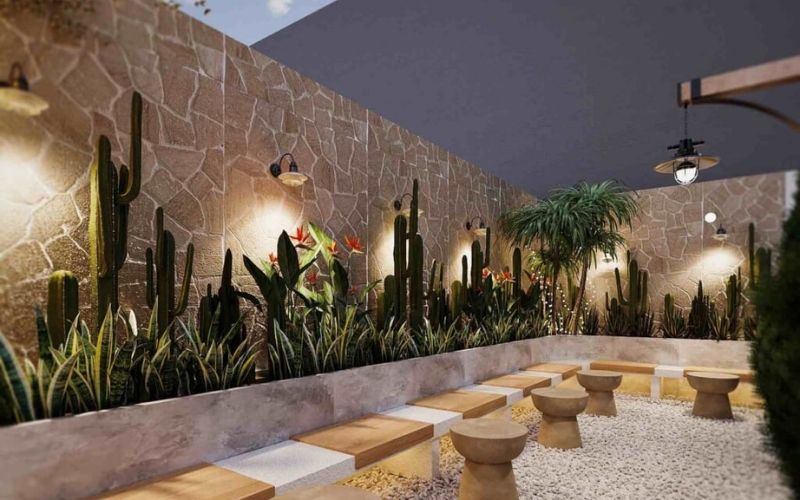 Bàn ghế bê tông hoặc đá