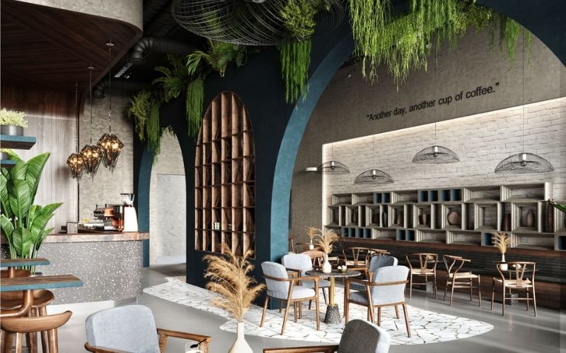 Cách tính diện tích chỗ ngồi dựa trên khoảng cách bàn ghế trong thiết kế quán cafe 