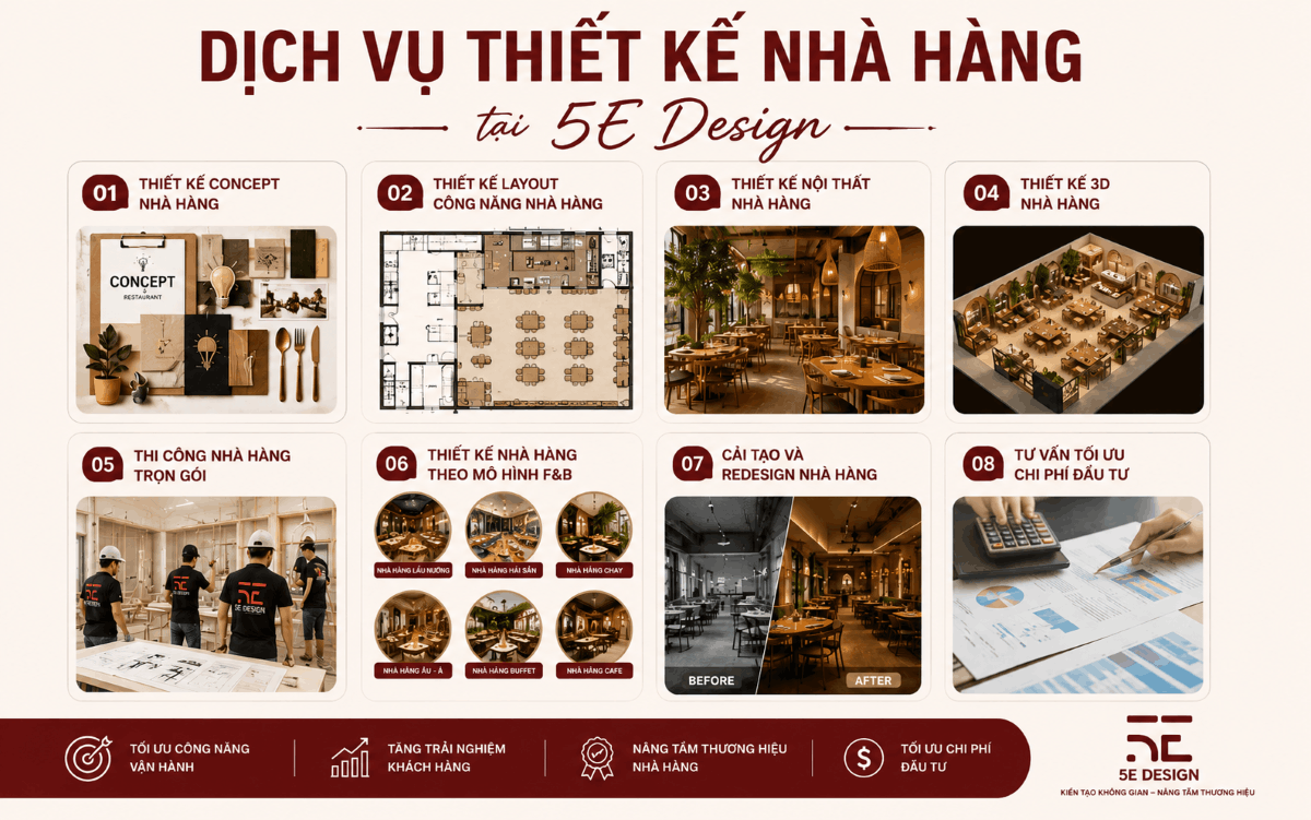 Dịch vụ thiết kế nhà hàng tại 5E Design 