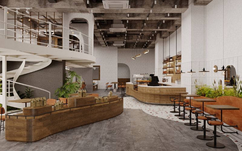 Mẫu thiết kế quán cà phê Industrial