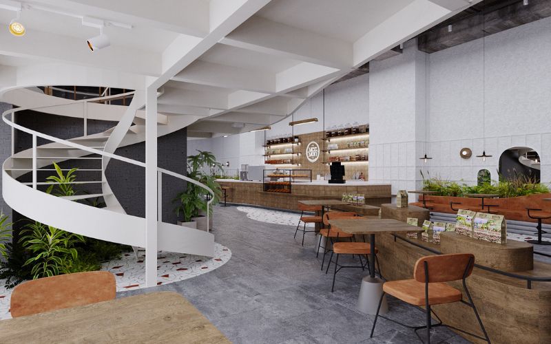 Mẫu thiết kế quán cà phê Industrial