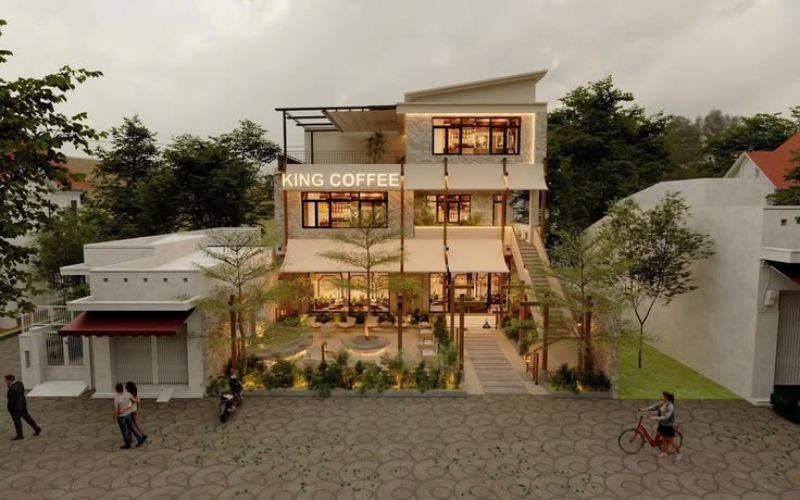 Thiết kế quán cafe không gian mở phong cách tropical 