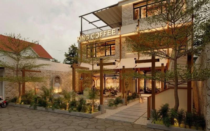 Thiết kế quán cafe không gian mở phong cách tropical 