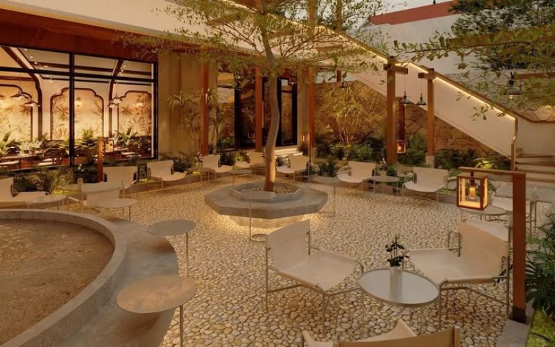 Thiết kế quán cafe không gian mở phong cách tropical 