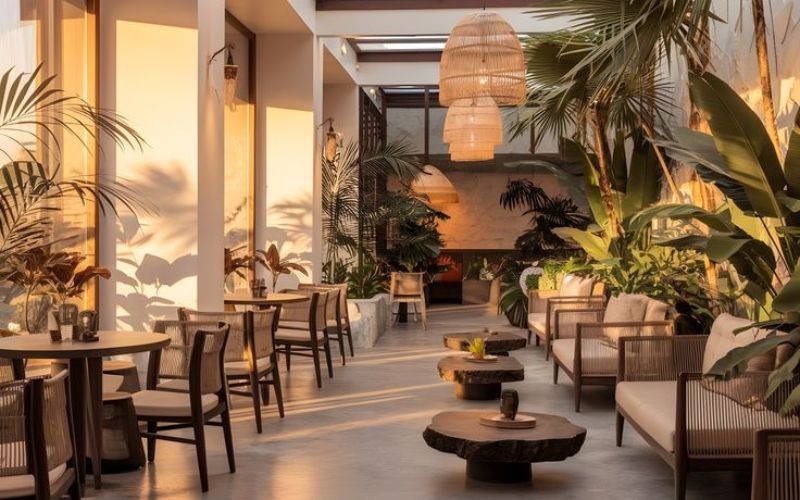 Thiết kế quán cafe không gian mở phong cách tropical 