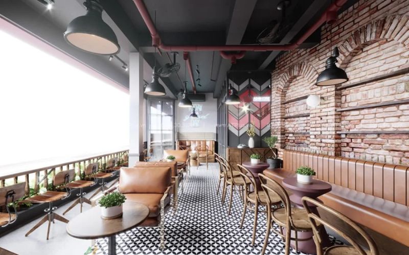 Quán cafe không gian mở hiện đại tối giản 