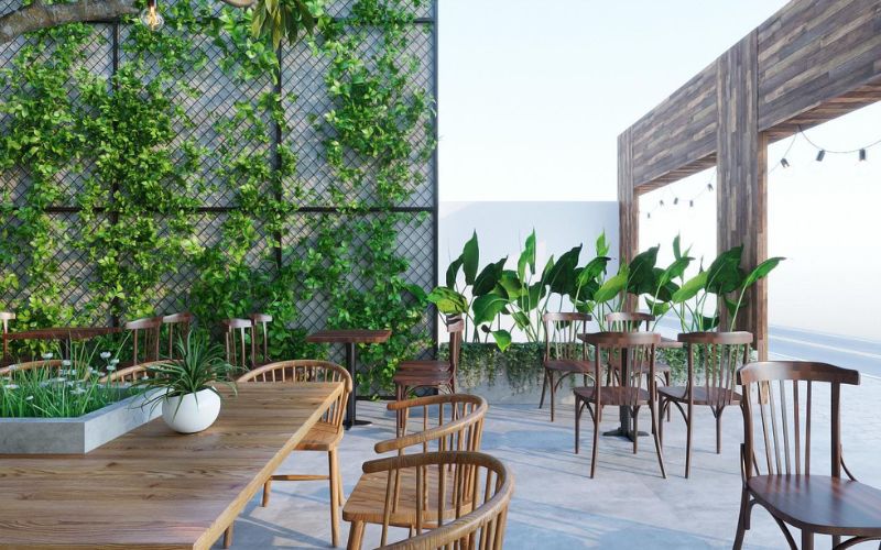 Quán cafe không gian mở hiện đại tối giản 