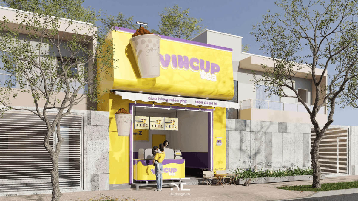 Dự án thiết kế chuỗi quán trà sữa take away VINCUP tại Bình Phước 