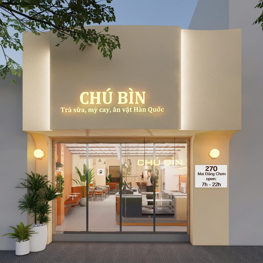 thiết kế quán trà sữa chú bìn