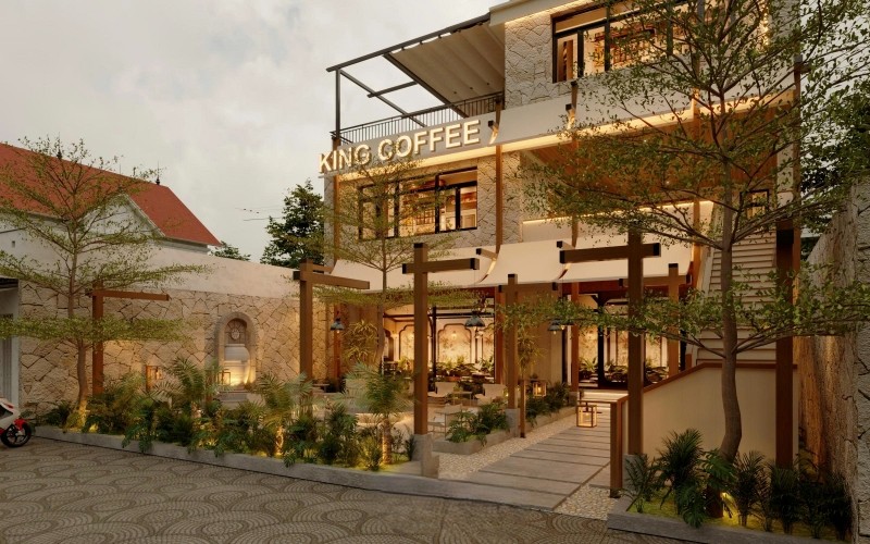 Thiết kế cafe Industrial kết hợp cây xanh (Industrial Tropical) 