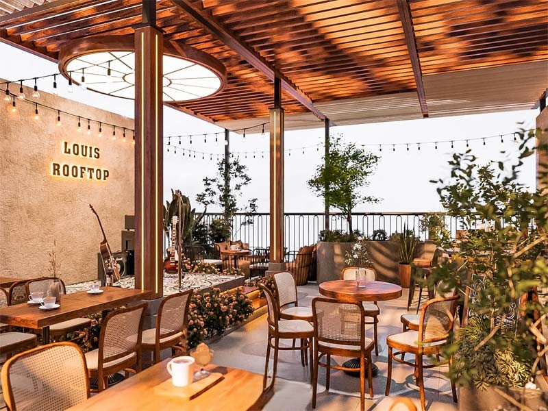 Thiết kế cafe Industrial kết hợp Rooftop 
