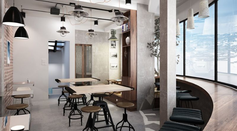 Thiết kế cafe Industrial tối giản (Minimal Industrial) 