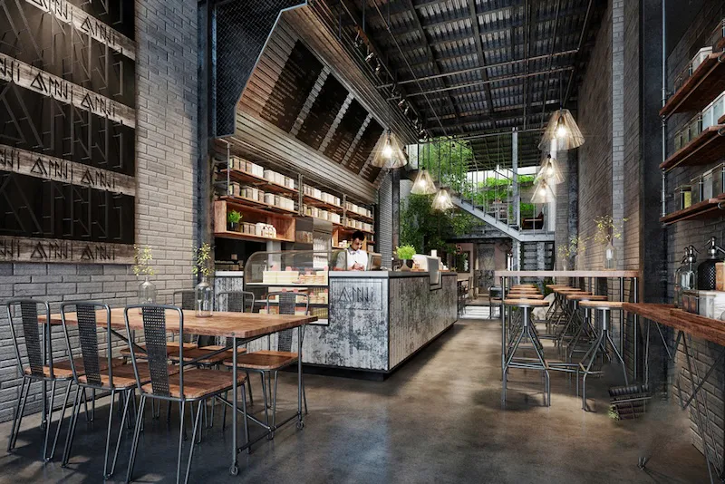 Thiết kế cafe Industrial phong cách Loft 