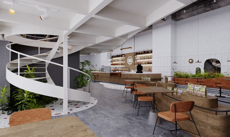 Tổng quan ý tưởng thiết kế quán cafe Industrial kết hợp Bakery 